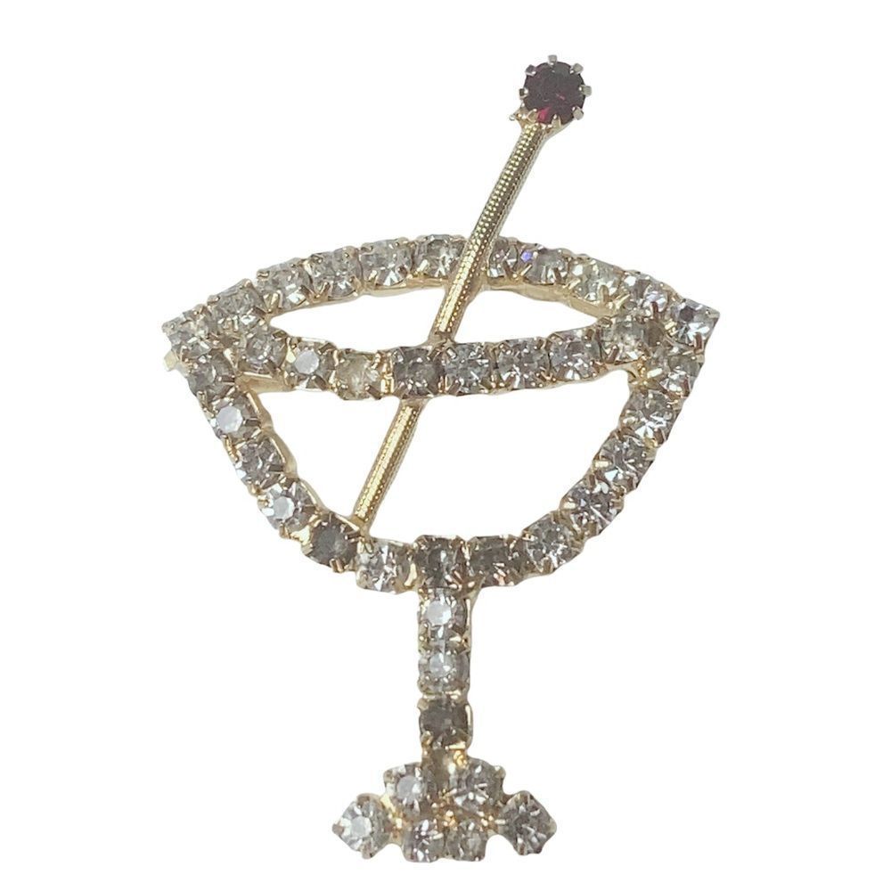Rhinestone Champagne Glass Martini Pin Brooch